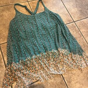Coco Reef Teal Geometric Tankini Top size 34dd